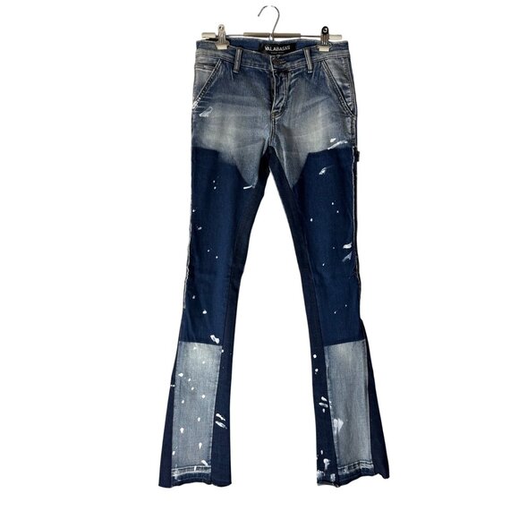 Valabasas Contrast Denim Paint Splatter Distressed Punk Stack Flare Jeans Men 29 - Picture 1 of 6